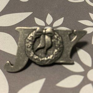 Pewter Joy Christmas Wreath Pin